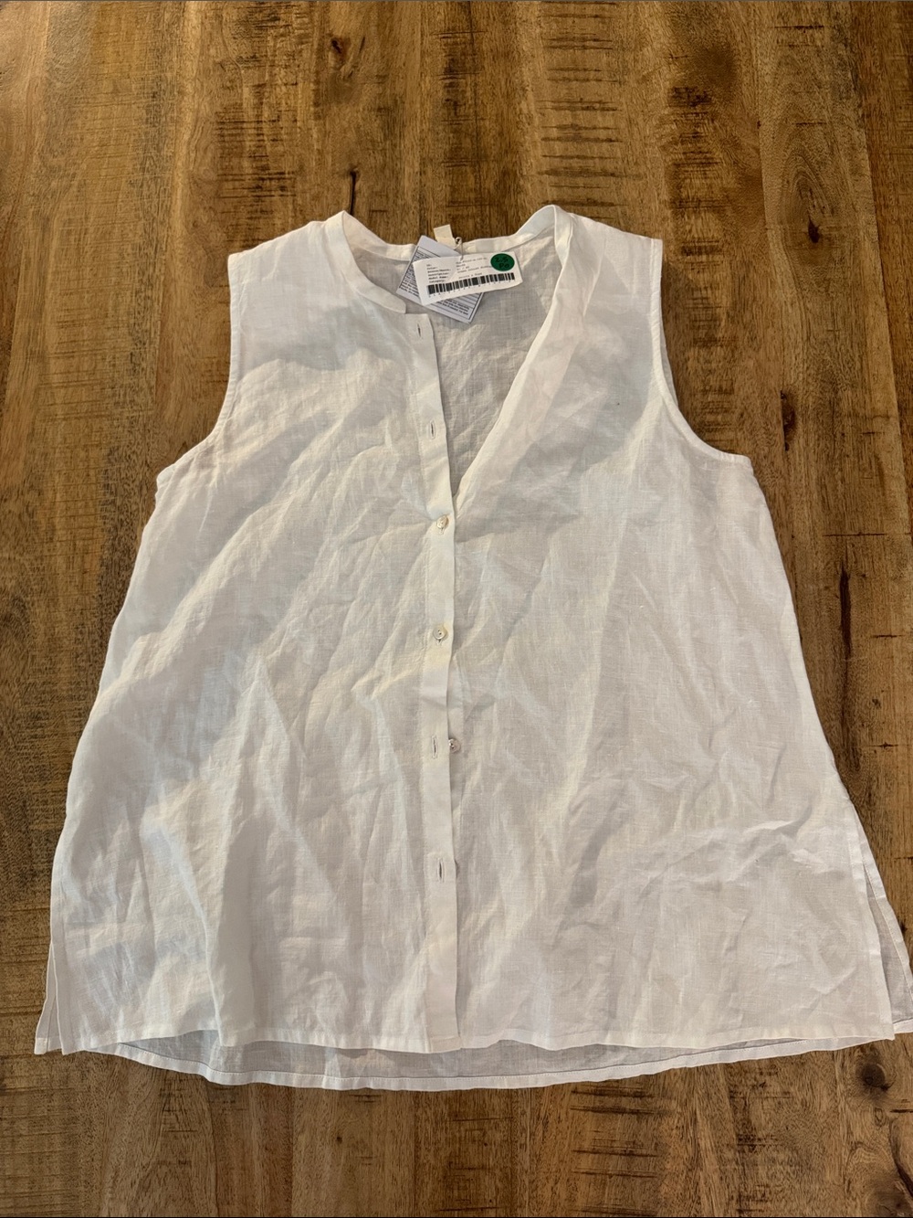 Eileen Fisher Organic Handkerchief Sleeveless Button-Front Linen Tank Top Blouse